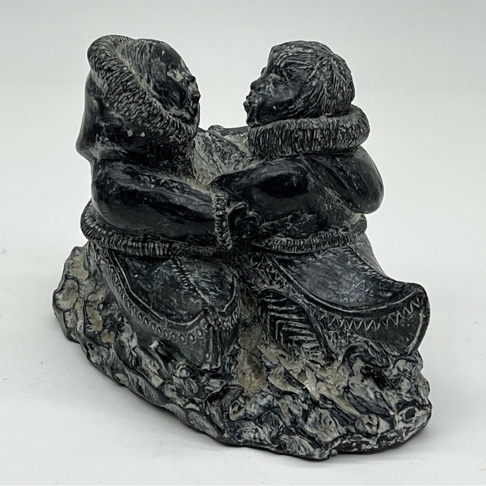 Wolf Sculptures Inuit Couple Handmade Canada Canoe Romantic Art Indigenous